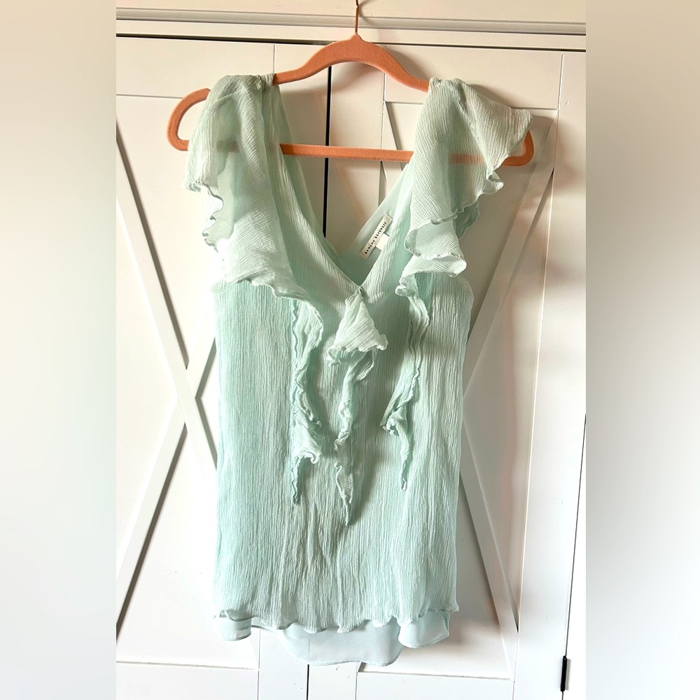 Banana Republic mint green ruffle trim sleeveless top, size L - Picture 1 of 3